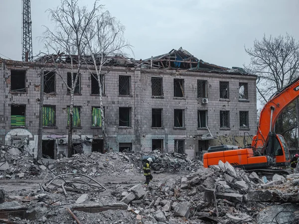 War Ukraine Destroyed Civilian Building Borodyanka Kyiv Region — Fotografia de Stock