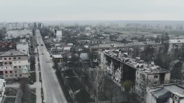 Drone Toont Een Panoramisch Uitzicht Ruïnes Van Borodyanka Luchtfotografie — Stockvideo