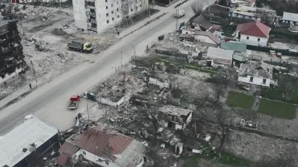 Kriget Ukraina Panoramautsikt Från Drönaren Den Skadade Staden Och Den — Stockvideo