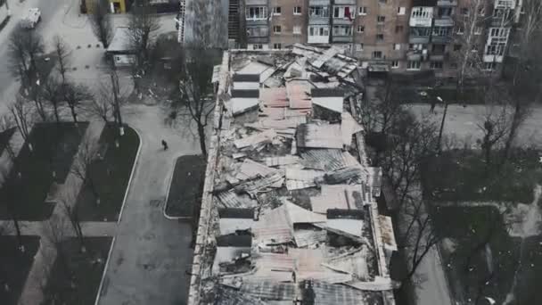 War Ukraine View Drone Damaged City Destroyed Roofs High Rise — Stock Video