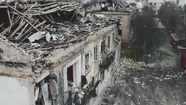 War Ukraine View Drone Damaged City Destroyed Roofs High Rise — Video