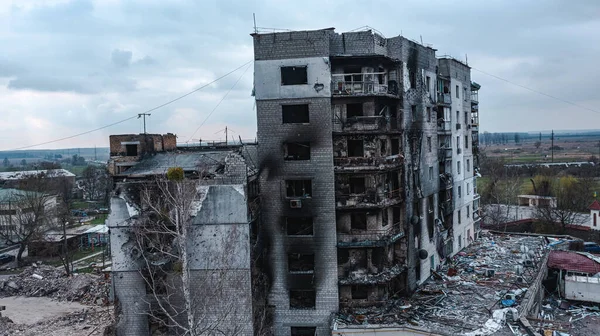 War Ukraine Borodyanka Almost Destroyed Apartment Building Destroyed Burned Apartments — Stock fotografie