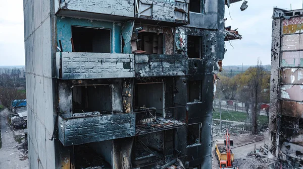 War Ukraine Borodyanka Surviving Remains Apartment Building Destroyed Burned Apartments — Stok fotoğraf
