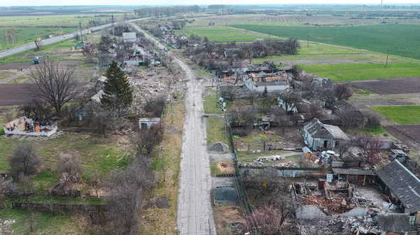 War Ukraine Shelling Semi Destroyed Village Zagaltsi Kyiv Region Drone — Fotografia de Stock