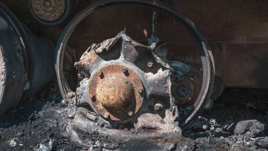 War in Ukraine, melted, destroyed tank skating rink