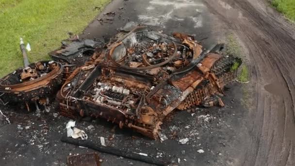 Perang Ukraina Menghancurkan Tank Pandangan Drone Peledakan Amunisi Tank Fotografi — Stok Video