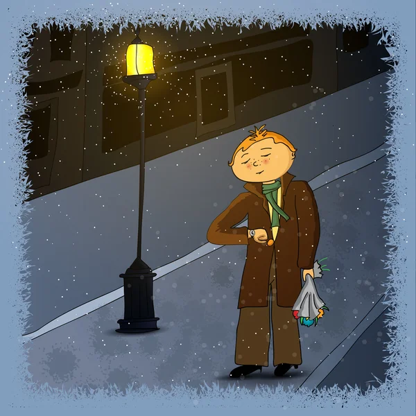 genç çocuk sevgilisini bir kış akşamı bekliyorum