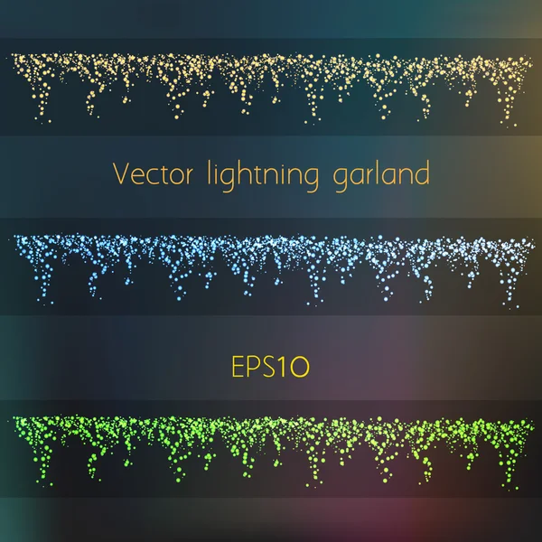 Guirlande de foudre vectorielle en trois couleurs différentes — Image vectorielle