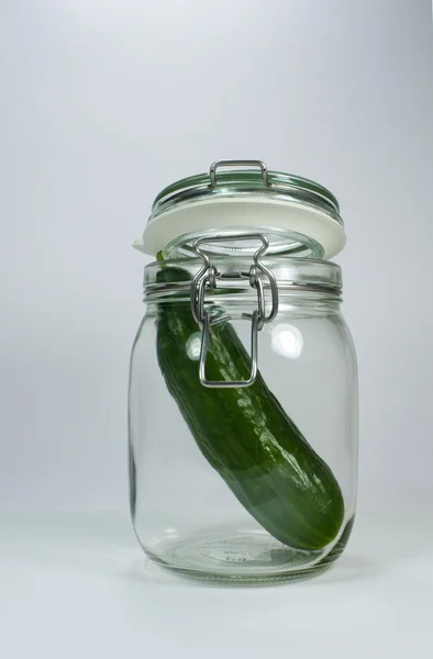 Behoud van glas met komkommer — Stockfoto
