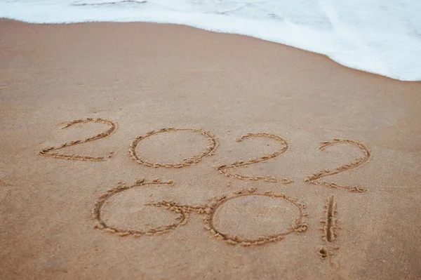 Ξεκινήστε Και Πηγαίνετε 2022 Στην Άμμο Στην Παραλία Για Δείξει — Φωτογραφία Αρχείου