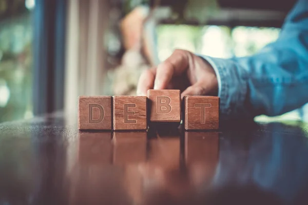 Group Wooden Cubes Table Word Debt Background — Foto Stock