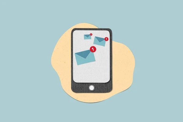 Paper Cut Style New Email Notification Icon Smartphone One Mail — Fotografie, imagine de stoc