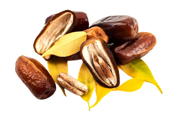 Dates White Background Dates Isolate Seeds Leaves — Stockfoto