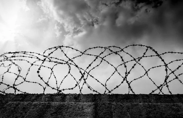 Cárcel Pared Prisión Con Alambre Púas Derecho Justicia — Foto de Stock