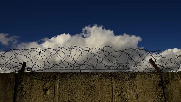 Zeď Ostnatým Drátem Ochranka Vězení Právo — Stock video