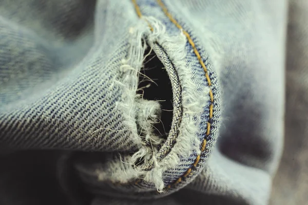 Hole Light Gray Jeans Close Homework Seamstress — Stock Photo, Image