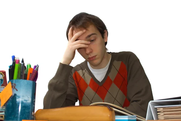 Student at table, falling asleep — Stock Photo, Image