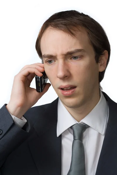 Jonge professionele cringes op de telefoon — Stockfoto