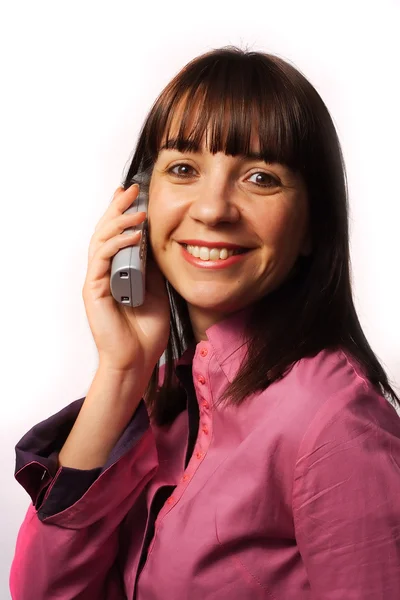 Woman on the phone smiles — Stock Photo, Image