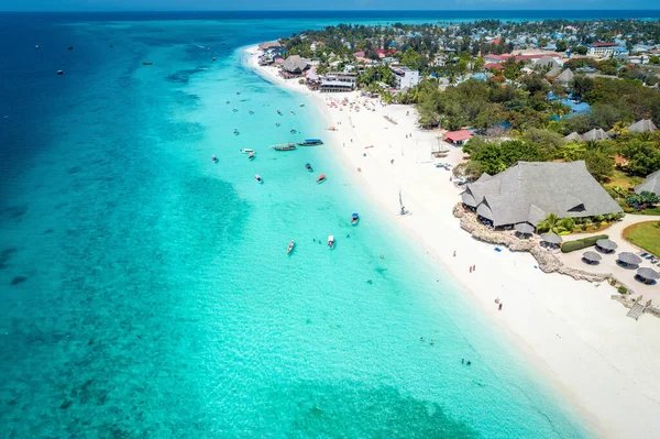 Vista Aerea Della Spiaggia Nungwi Zanzibar Tanzania Con Resort Lusso — Foto Stock