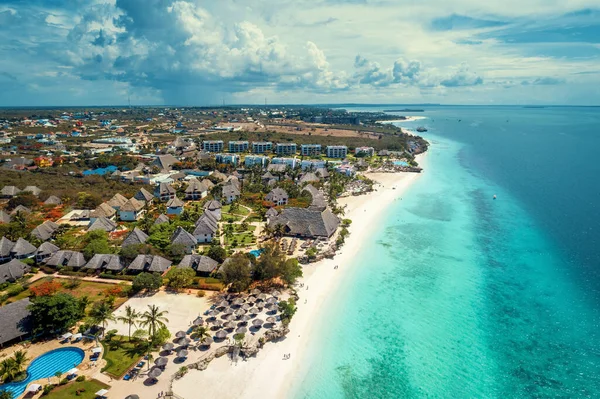 Vista Aerea Della Spiaggia Nungwi Zanzibar Tanzania Con Resort Lusso — Foto Stock