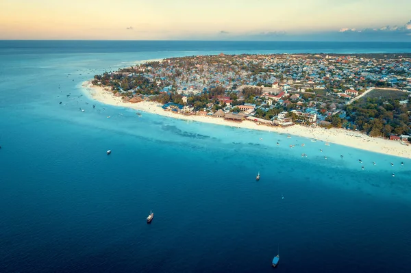 Vista Aerea Della Spiaggia Nungwi Del Villaggio Zanzibar Tanzania Con — Foto Stock