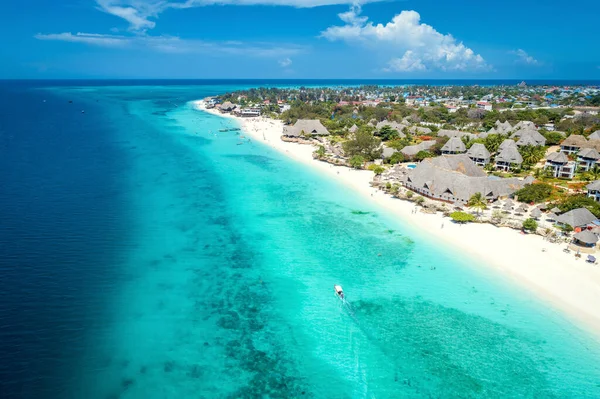 Vista Aerea Della Spiaggia Nungwi Zanzibar Tanzania Con Resort Lusso — Foto Stock