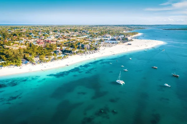 Vista Aerea Della Spiaggia Nungwi Zanzibar Tanzania Con Resort Lusso — Foto Stock