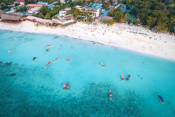Vista Aerea Della Spiaggia Nungwi Zanzibar Tanzania Con Resort Lusso — Foto Stock