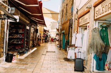 Bodrum, Turkey, 1st August 2022: Walking tour on the streets of centar Bodrum area on Aegean coast of Turkey during summer vacation.