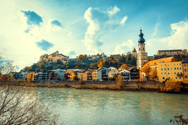 Panoramic View Old Town Castle Burghausen Bavaria Germany Salzach River — Stock Photo, Image