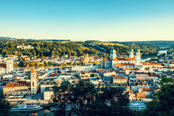 Vista Panorámica Ciudad Passau Baja Baviera Alemania Imagen Tonificada —  Fotos de Stock