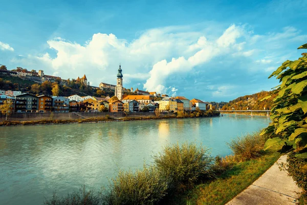 Vista Panorámica Del Casco Antiguo Castillo Burghausen Baviera Alemania Río Fotos de stock libres de derechos