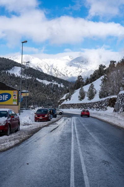 Canillo Andorra 2021 Diciembre Trafic Día Nevado Bordes Valira Andorra — Foto de Stock