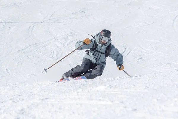 Grandvalira Andorra 2021 December Young Man Skiing Slopes Grandvalira Andorra — Fotografia de Stock