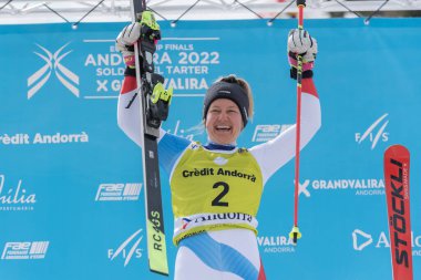 Grandvalira, Andorra: 16 Mart 2022: Simone WILD SUI EUROPA CUP Finalleri 'nde Kadınlar Giant Slalom' da yarışıyor.