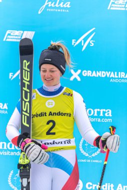 Grandvalira, Andorra: 16 Mart 2022: Simone WILD SUI EUROPA CUP Finalleri 'nde Kadınlar Giant Slalom' da yarışıyor.