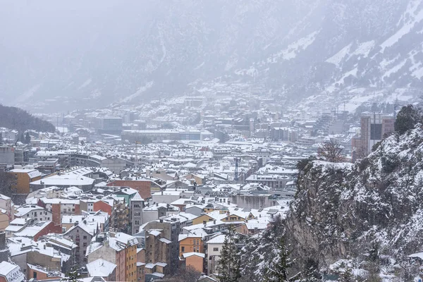 Escaldes Engordany Andorra 2022 Abril Nevadas Capital Andorra Invierno 2022 —  Fotos de Stock