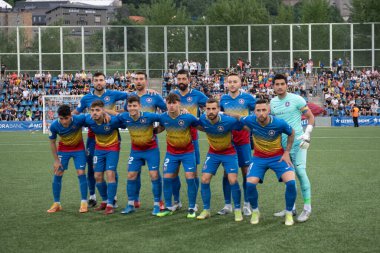 Andorra La Vella, Andorra. 22 Mayıs 2022. 2022 'de FC Andorra 1 ile UCAM Murcia arasındaki ilk RFEF karşılaşmasında yer alan oyuncular.