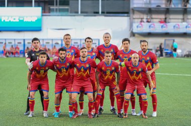 Andorra La Vella, Andorra. 2022 Haziran 6. Andorran Milli Takımı oyuncuları UEFA Milletler Ligi Andorra 2 - 1 Lihtenştayn.