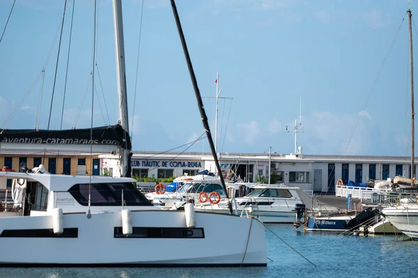 Coma Ruga Spain 2022 June Boats Port Comarruga Beach Tarragona — Zdjęcie stockowe