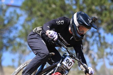 Vallnord, Andorra . July 14 2022 . UCI Mountain Bike World Cup 2022 - DAY 1, FITZGERALD Henry CAN in action during the Women s Downhill Training of the UCI Mountain Bike World Cup in La Massana, on July 14, 2022.