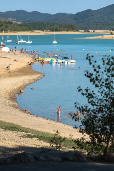 Montbel France 2022 August Sunset Lake Montbel Ariege Boats Summer — Stock Photo, Image