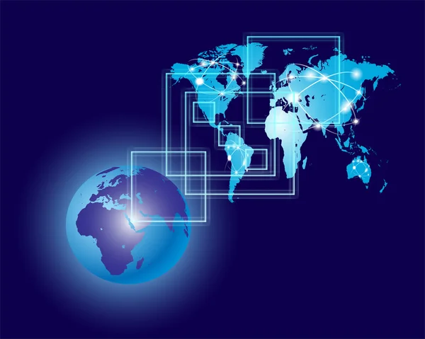 Globális kommunikáció, a világtérképen és a számítógép — Stock Fotó