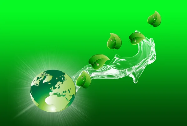 Зеленый земной шар и лист — стоковый вектор