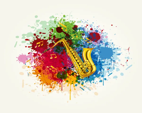 Le saxophone dans les éclaboussures colorées — Image vectorielle
