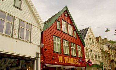 Norveç 'in Bergen şehrinde eski güzel evler