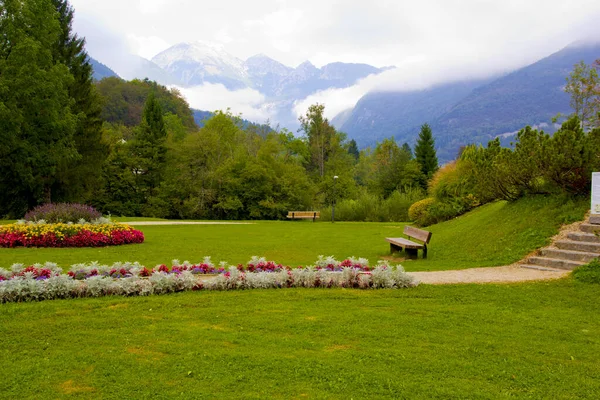 Bohinj 'in güzel manzarası, sonbaharda Slovenia