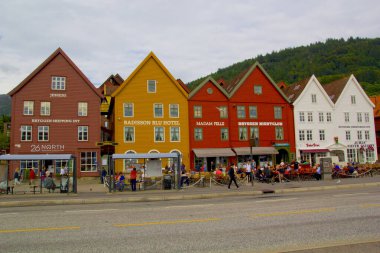 Norveç 'in Bergen şehrinde eski güzel evler