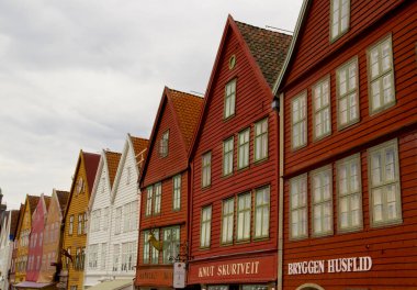  Bergen, Norveç 'teki eski kasabanın manzarası